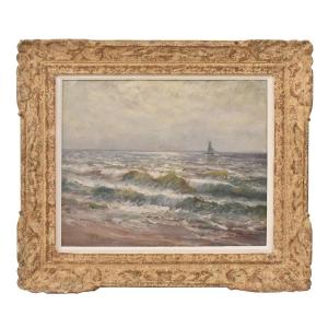 QUADRI MARINE, MARINA CON ONDE, PITTURA AD OLIO SU TELA, PRIMI DEL XX SECOLO. (QM717)
