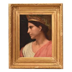 QUADRI ANTICHI, RITRATTI DI DONNA DI PROFILO NEOCLASSICA, OLIO SU TELA, OTTOCENTO. (QR 741)