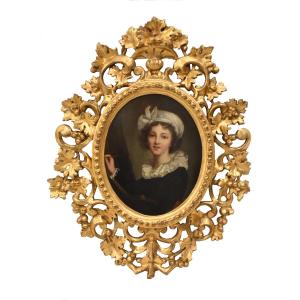 QUADRI ANTICHI, RITRATTI DI DONNA, PICCOLO RITRATTO FORMA OVALE, OLIO SU CARTONE, XIX (QR761)