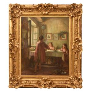 QUADRI ANTICHI, RITRATTI DI INTERNO, PITTURA CON FIGURE FEMMINILI, OLIO SU TELA (QR772)