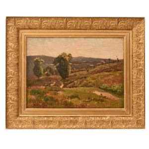 DIPINTI ANTICHI, PAESAGGIO RURALE FRANCESE, OLIO SU TELA, INIZIO XX SECOLO. (QP773)