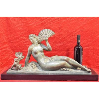 Sculptures Art Déco, Sculptures D'une Femme à l'éventail En Bronze, Début XXème Siècle. (STB31)