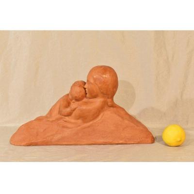 Sculptures En Terre Cuite, Maternité, Art Déco, Signè Gennarelli. (STTE60)