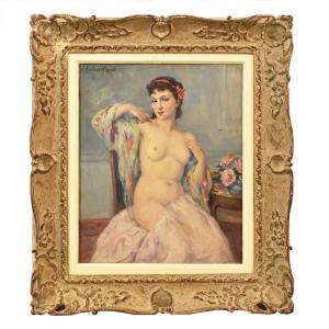 TABLEAUX ART DECO, HUILE SUR TOILE, PEINTURES DE NUS DE FEMMES, HUMBERT-VIGNOL, XX . (QN357)