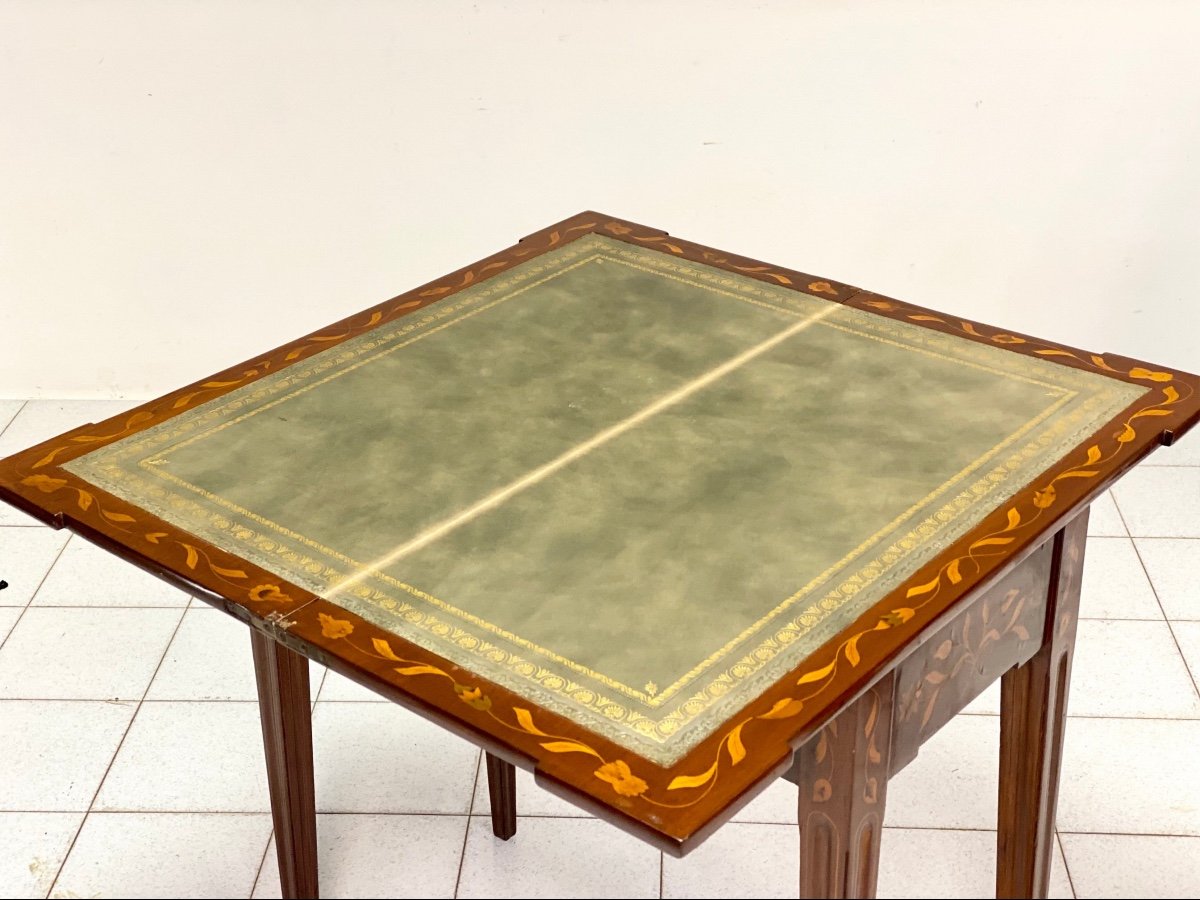 Tavolino olandese da gioco intarsiato . Fine XVIII secolo-photo-4