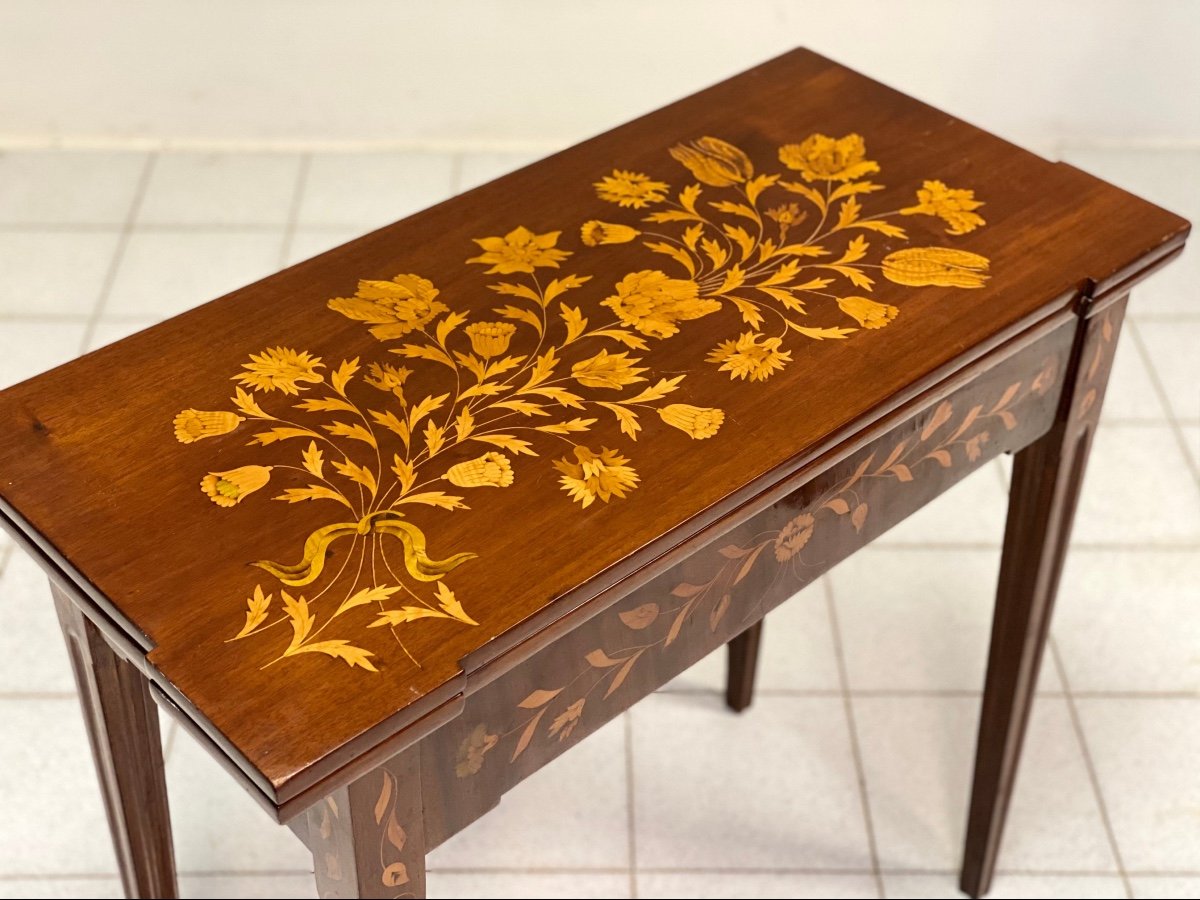 Tavolino olandese da gioco intarsiato . Fine XVIII secolo-photo-5