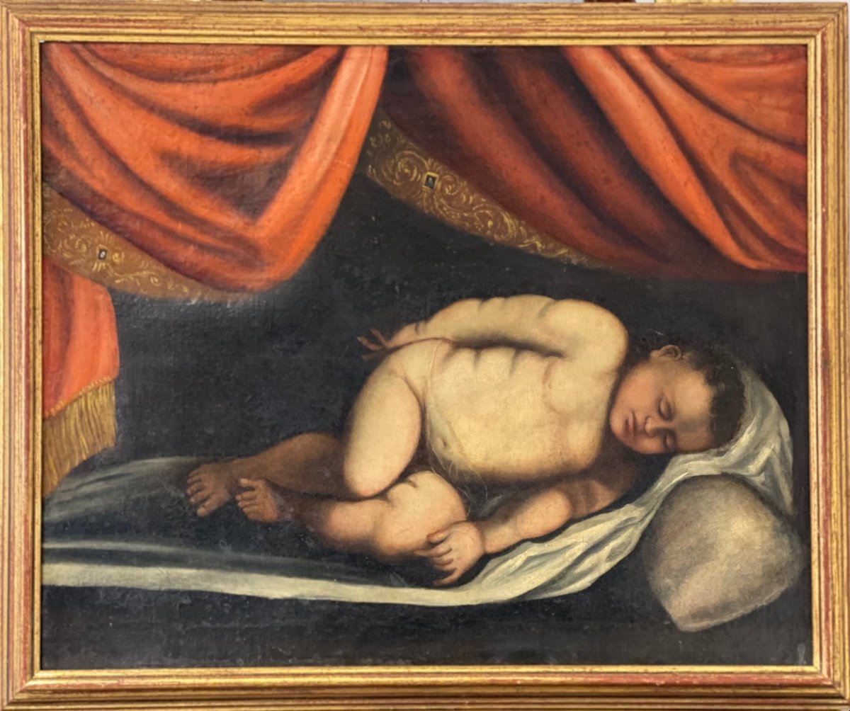Cupido dormiente, olio su tela fine XVII sec., pittore caravaggesco del nord Italia-photo-1