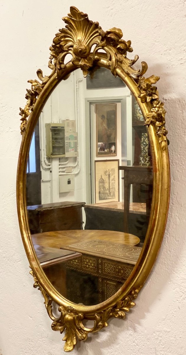 Specchiera ovale in foglia oro . Lombardia XIX secolo-photo-4