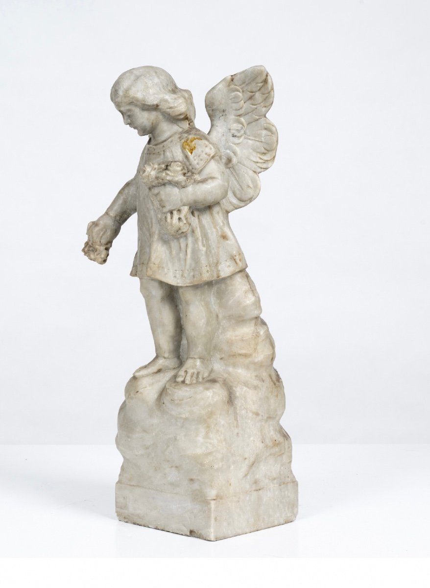 Angelo alato in marmo . XVIII secolo-photo-2