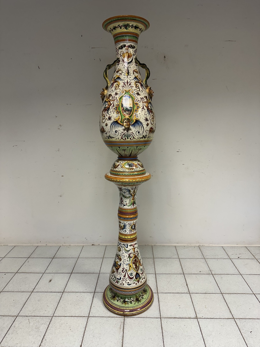Egisto Fantecchi Primo 900 vaso con colonna maiolica dipinta-photo-4