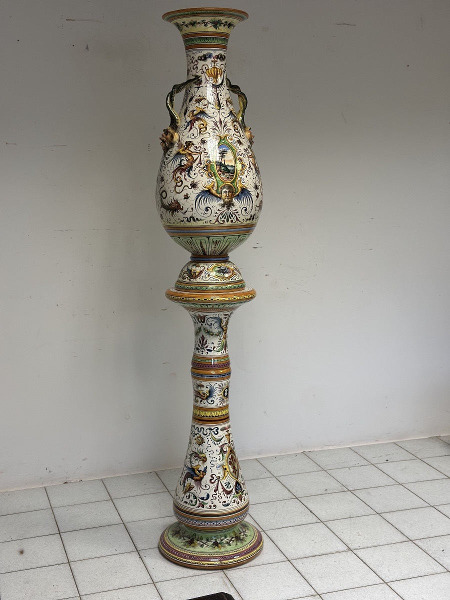 Egisto Fantecchi Primo 900 vaso con colonna maiolica dipinta-photo-2