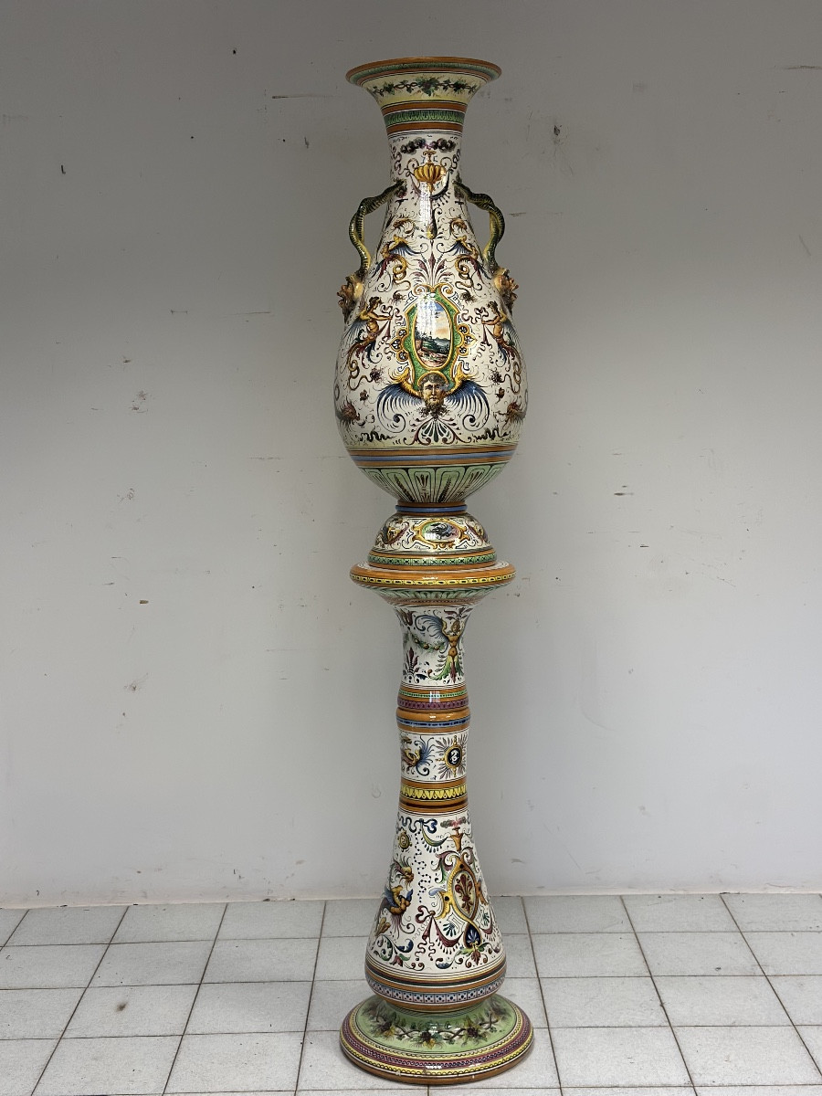 Egisto Fantecchi Primo 900 vaso con colonna maiolica dipinta