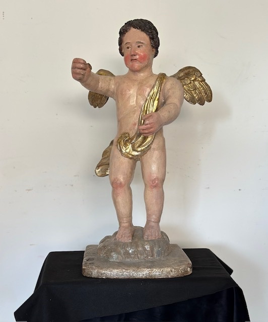 Angelo ligneo con le ali . Centro Italia epoca 600. Altezza 78 cm-photo-1