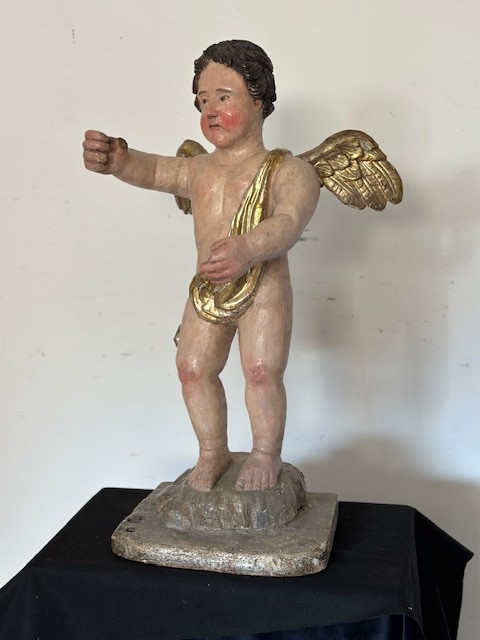 Angelo ligneo con le ali . Centro Italia epoca 600. Altezza 78 cm-photo-2