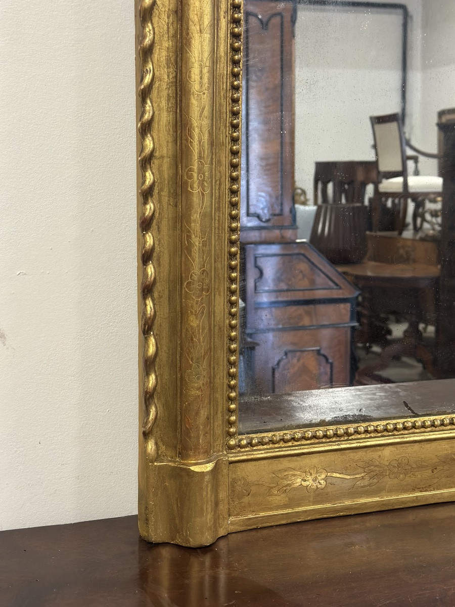 Specchiera in legno intagliato dorato con treccia sui lati XIX secolo-photo-3