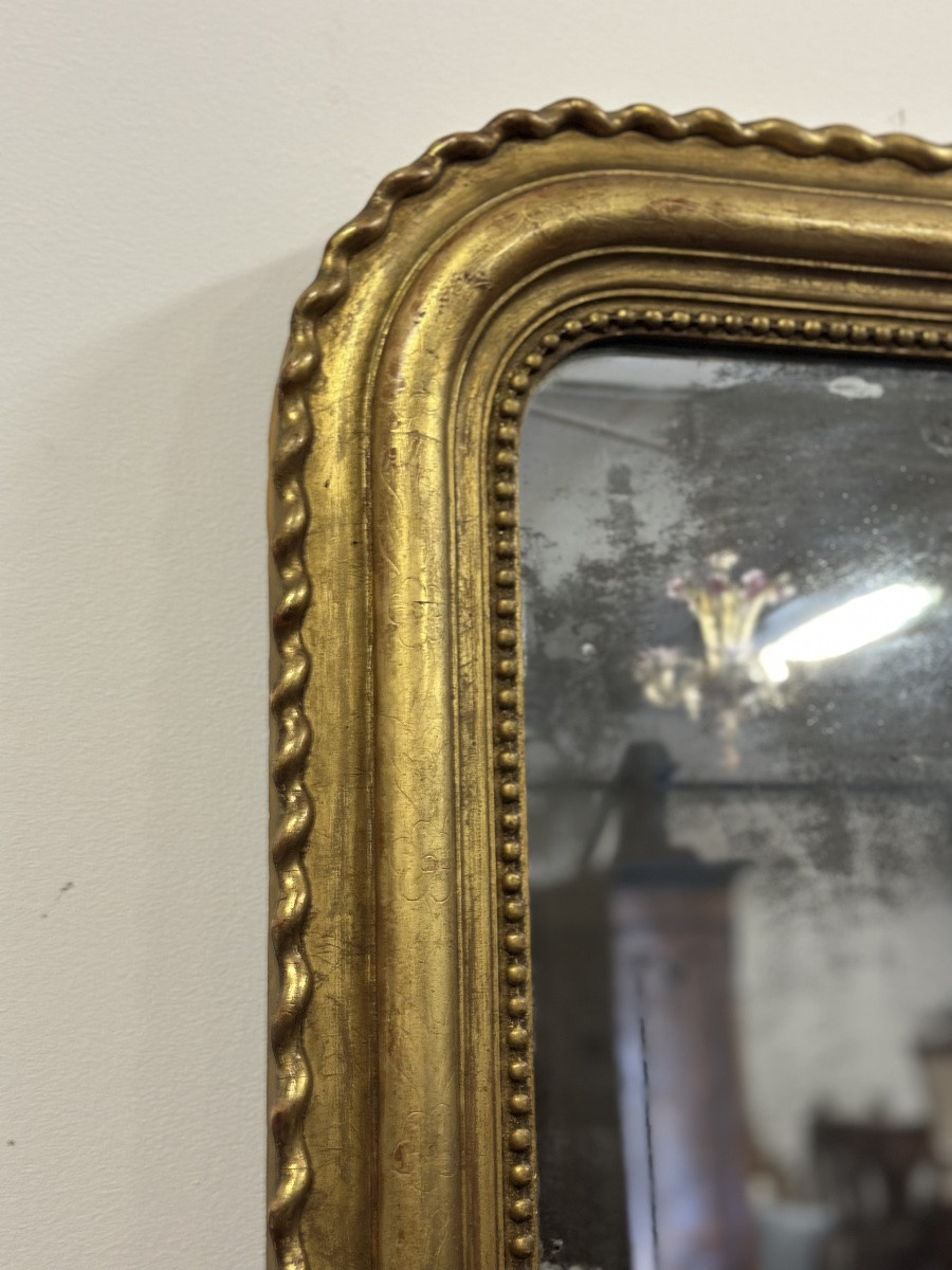 Specchiera in legno intagliato dorato con treccia sui lati XIX secolo-photo-4