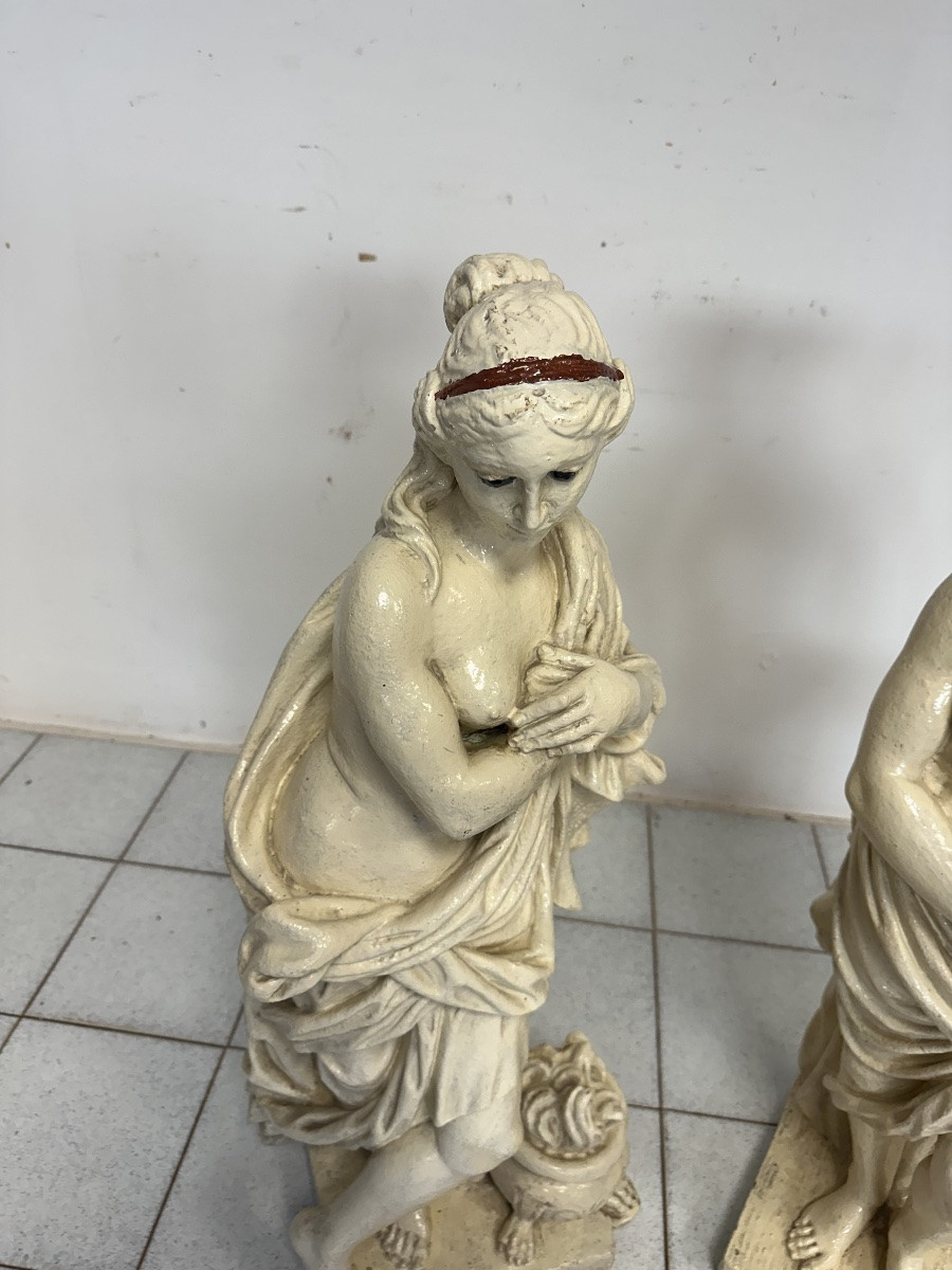Coppia di statue in graniglia di pietra. Epoca primi 900. H 94 cm-photo-4