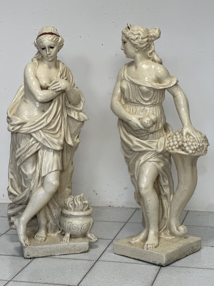 Coppia di statue in graniglia di pietra. Epoca primi 900. H 94 cm-photo-3