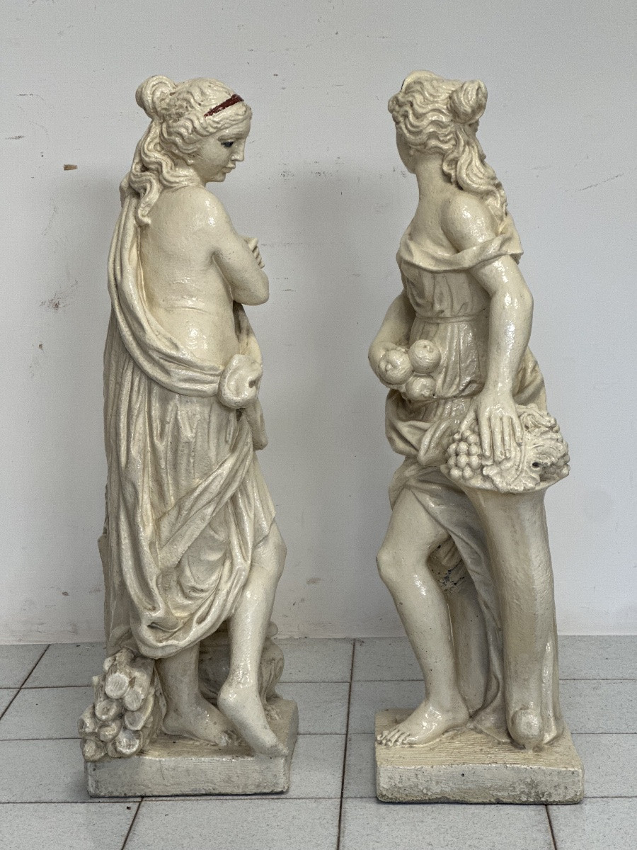 Coppia di statue in graniglia di pietra. Epoca primi 900. H 94 cm-photo-4