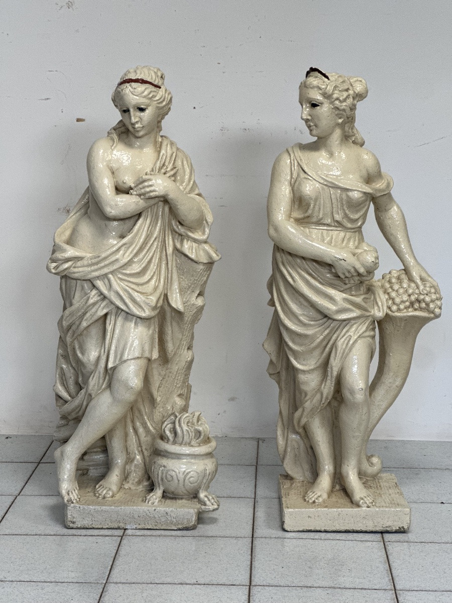Coppia di statue in graniglia di pietra. Epoca primi 900. H 94 cm-photo-6