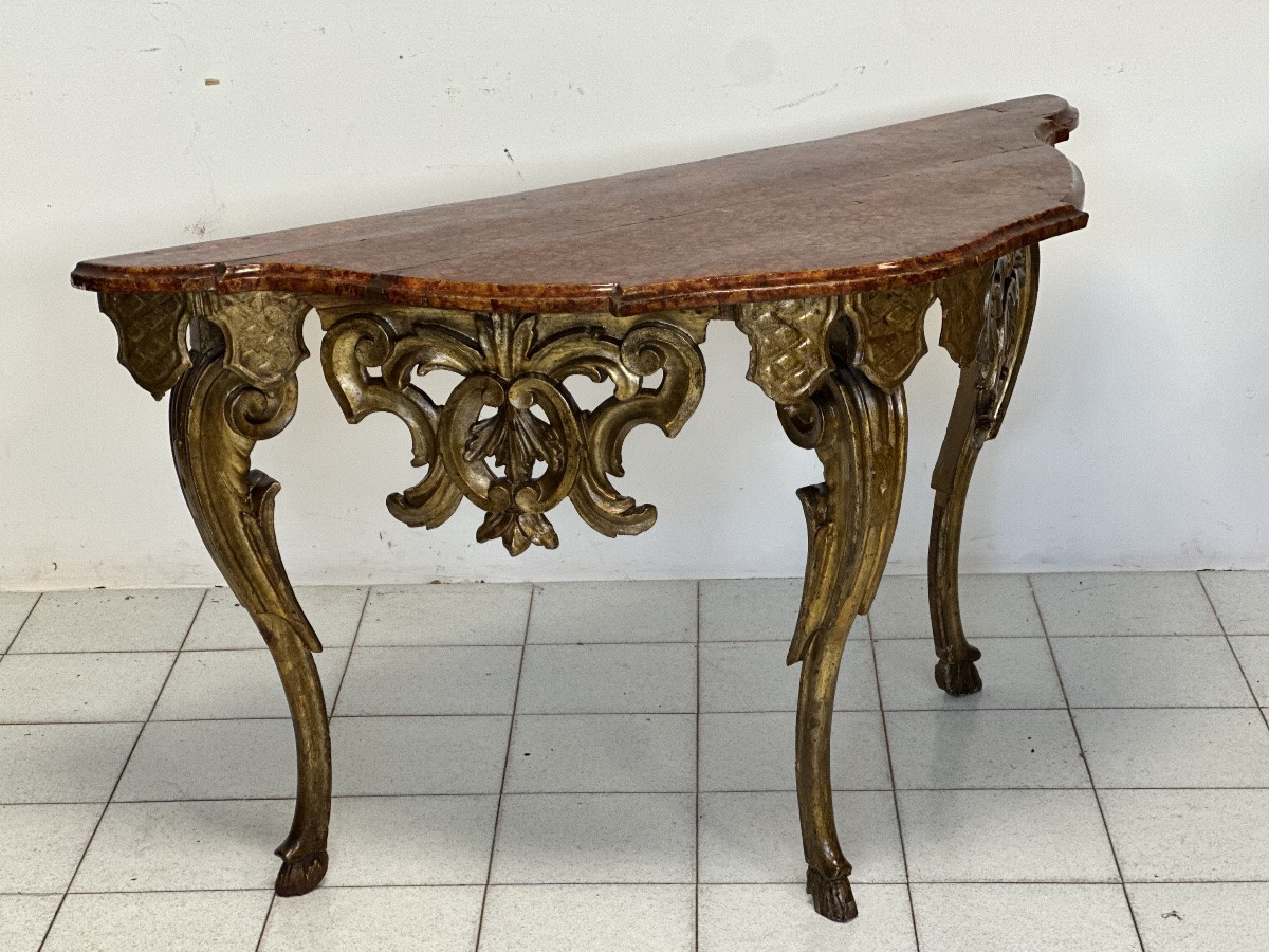Consolle luigi XIV lombarda intagliata dorata XVII secolo-photo-6