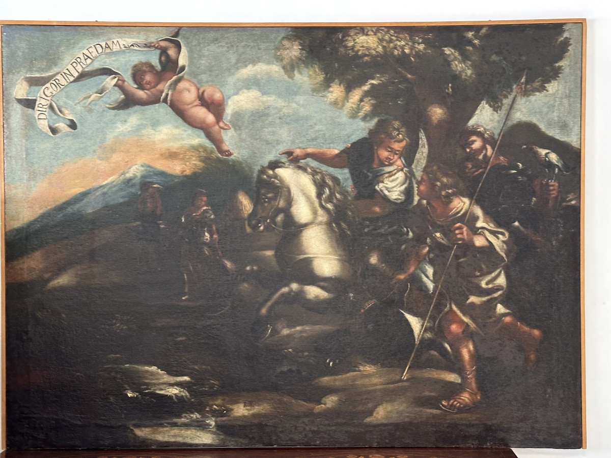Scena biblica di caccia Scuola di Salvator Rosa olio su tela fine XVII secolo-photo-2