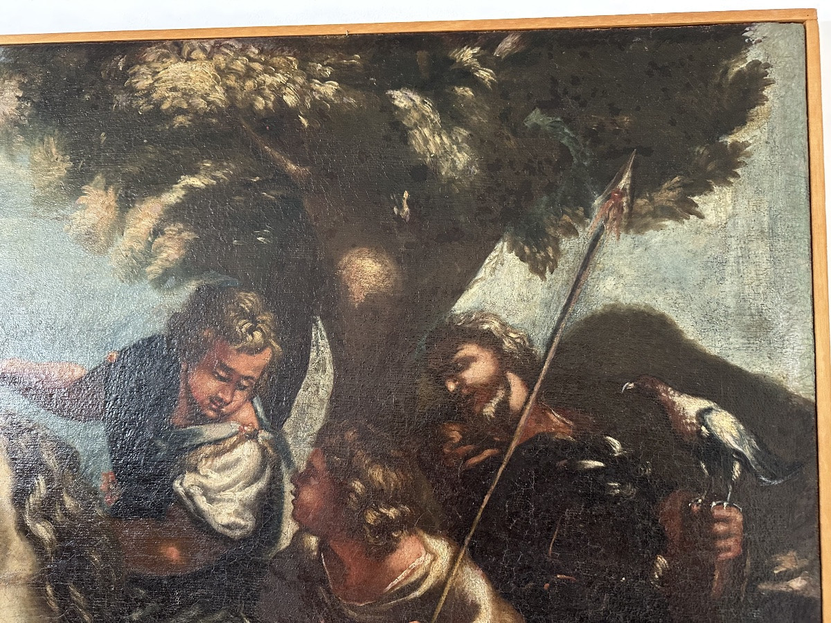 Scena biblica di caccia Scuola di Salvator Rosa olio su tela fine XVII secolo-photo-3
