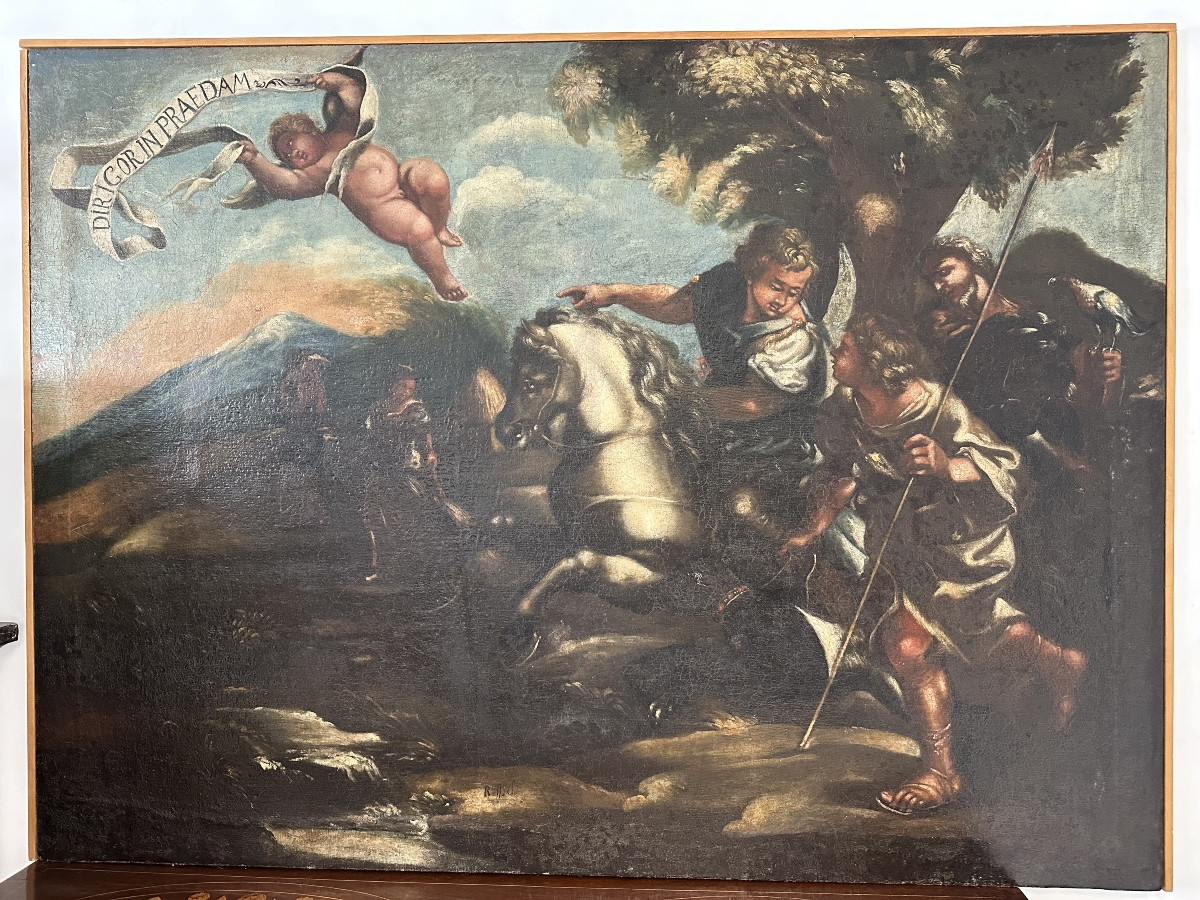 Scena biblica di caccia Scuola di Salvator Rosa olio su tela fine XVII secolo-photo-2
