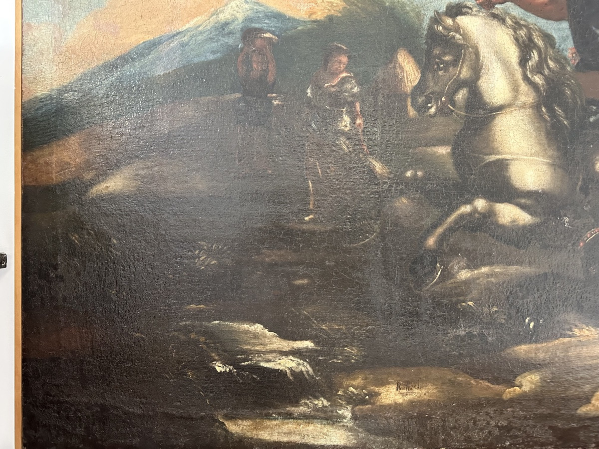 Scena biblica di caccia Scuola di Salvator Rosa olio su tela fine XVII secolo-photo-3