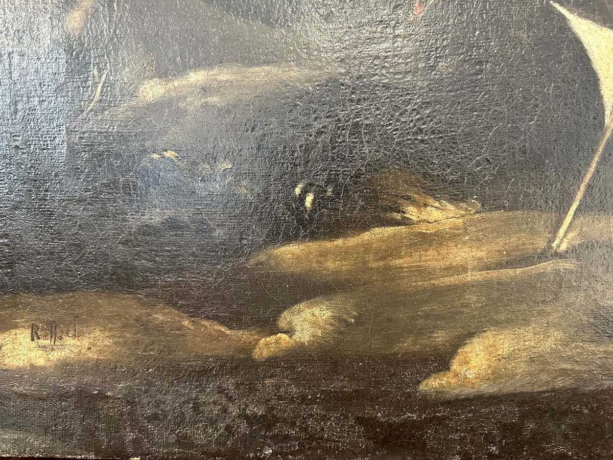 Scena biblica di caccia Scuola di Salvator Rosa olio su tela fine XVII secolo-photo-6