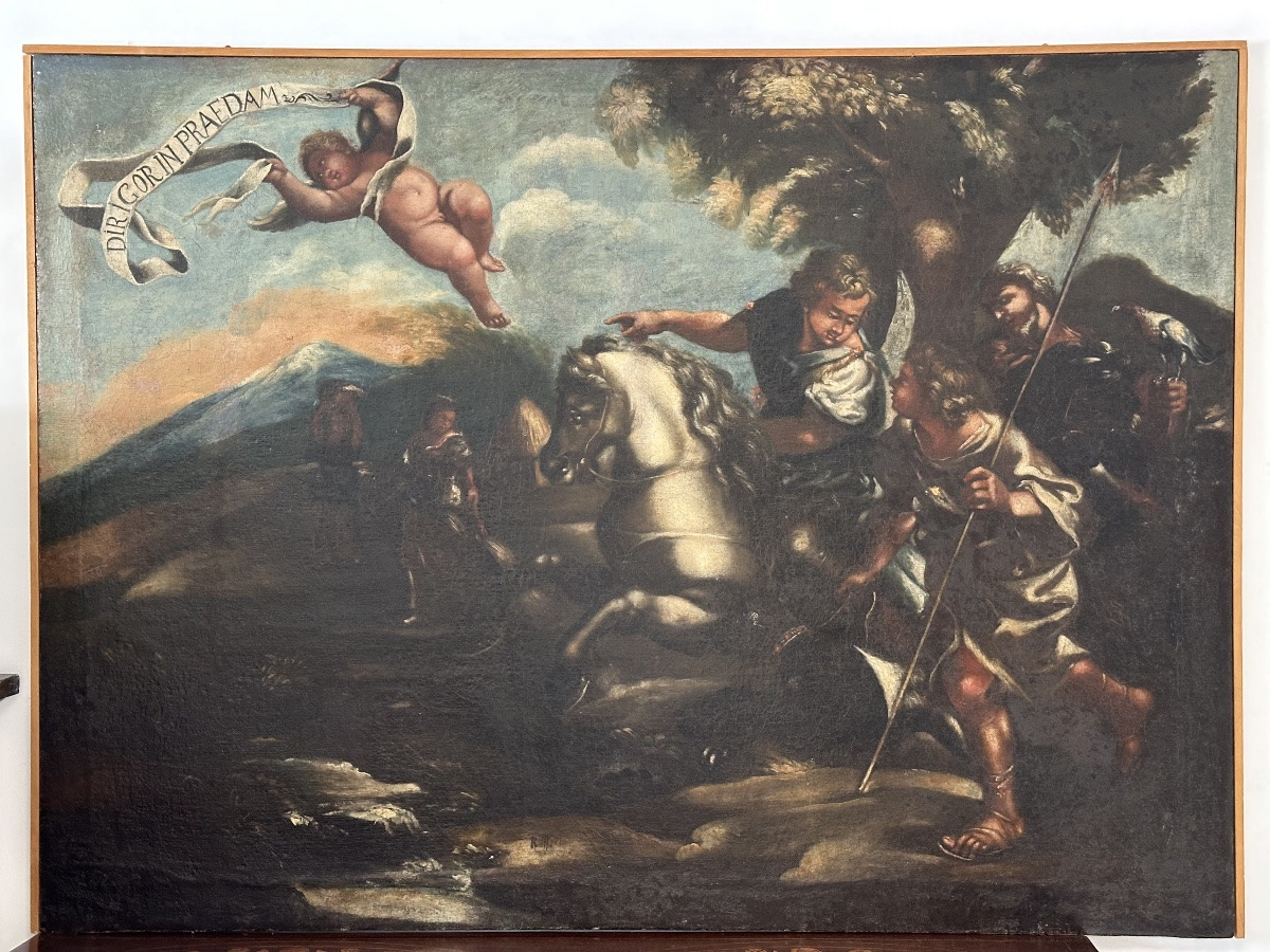Scena biblica di caccia Scuola di Salvator Rosa olio su tela fine XVII secolo-photo-7