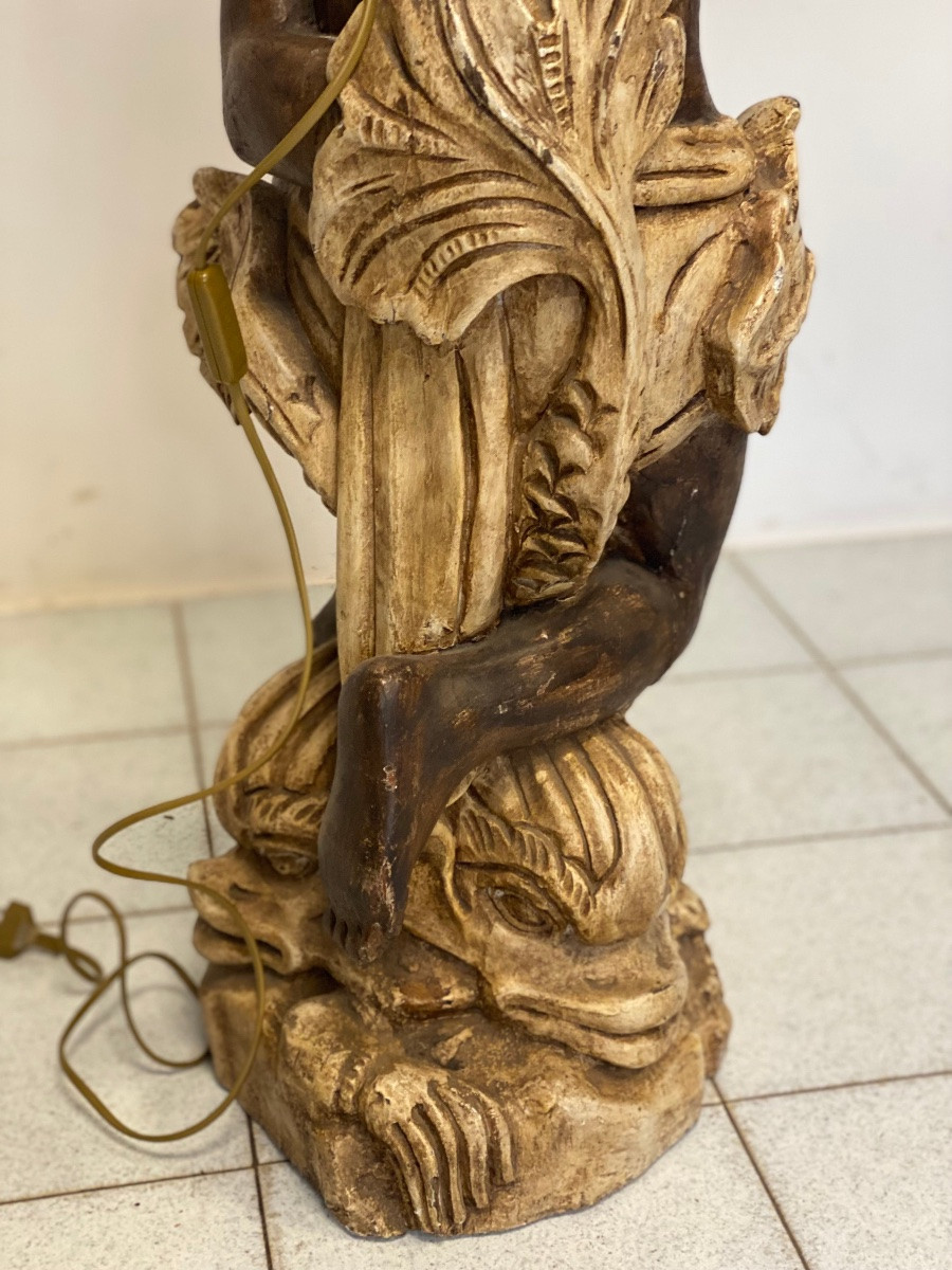 Moro veneziano scultura in legno scolpito laccato sei lumi . XIX secolo-photo-3