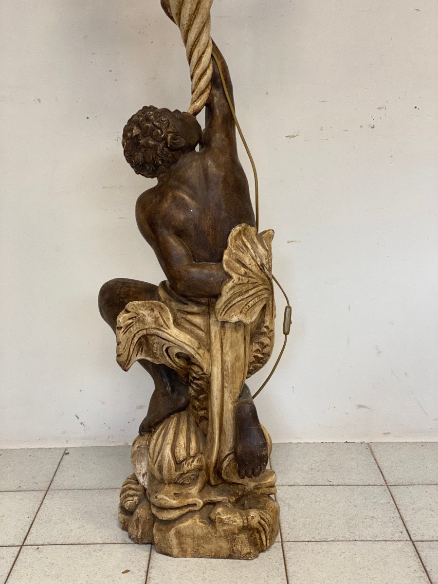 Moro veneziano scultura in legno scolpito laccato sei lumi . XIX secolo-photo-4