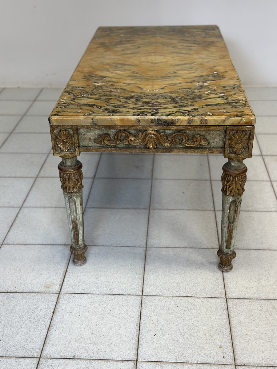 Tavolino intagliato laccato dorato Napoleone III con piano in marmo-photo-4