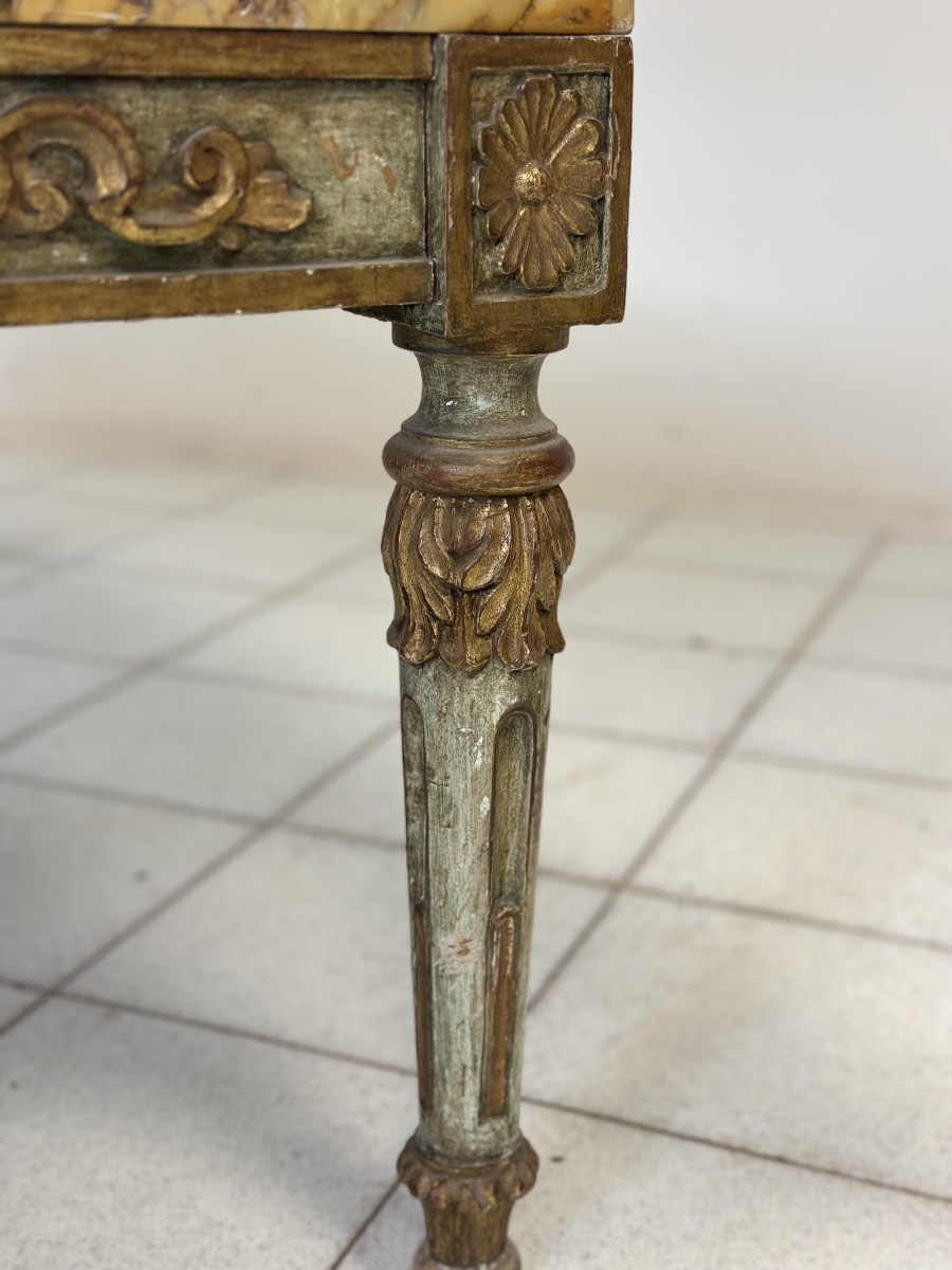 Tavolino intagliato laccato dorato Napoleone III con piano in marmo-photo-5