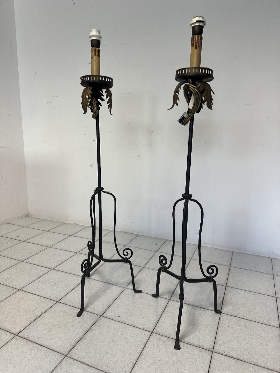 Coppia di torcere in ferro battuto . XIX secolo 120 cm-photo-2