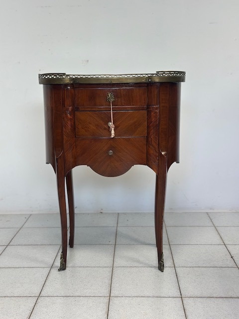 Tavolino Ovale Francese con Cassetti, del 1800 Riccamente intarsiato ( restaurato )-photo-1