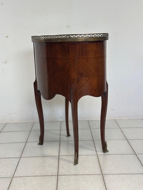 Tavolino Ovale Francese con Cassetti, del 1800 Riccamente intarsiato ( restaurato )-photo-3