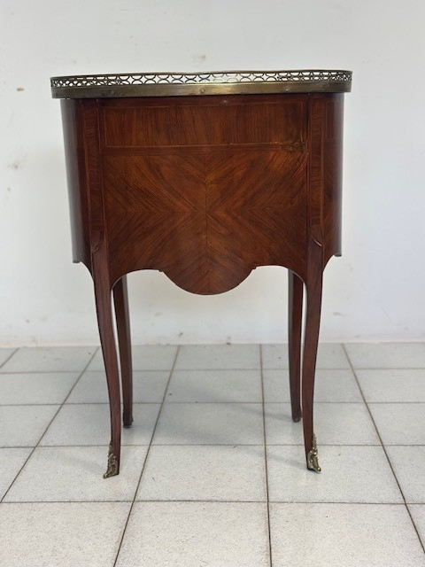 Tavolino Ovale Francese con Cassetti, del 1800 Riccamente intarsiato ( restaurato )-photo-4