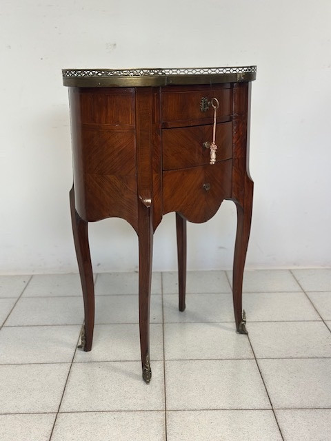 Tavolino Ovale Francese con Cassetti, del 1800 Riccamente intarsiato ( restaurato )-photo-7