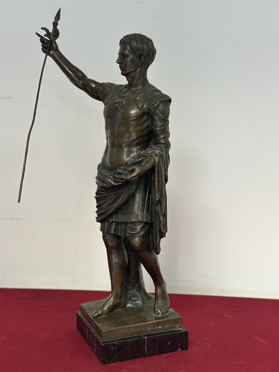 Scultura in bronzo a cera persa Augusto prima porta XX secolo 63 cm-photo-4
