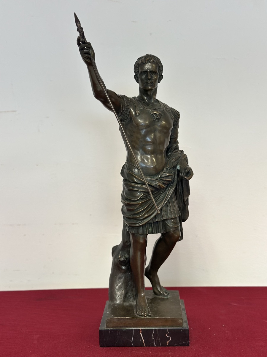 Scultura in bronzo a cera persa Augusto prima porta XX secolo 63 cm-photo-5