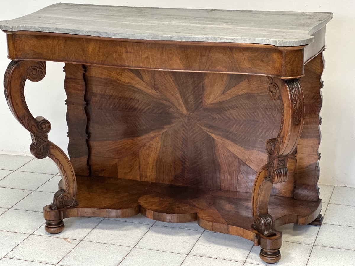 Consolle Carlo X lombarda in noce .XIX Restaurata-photo-5