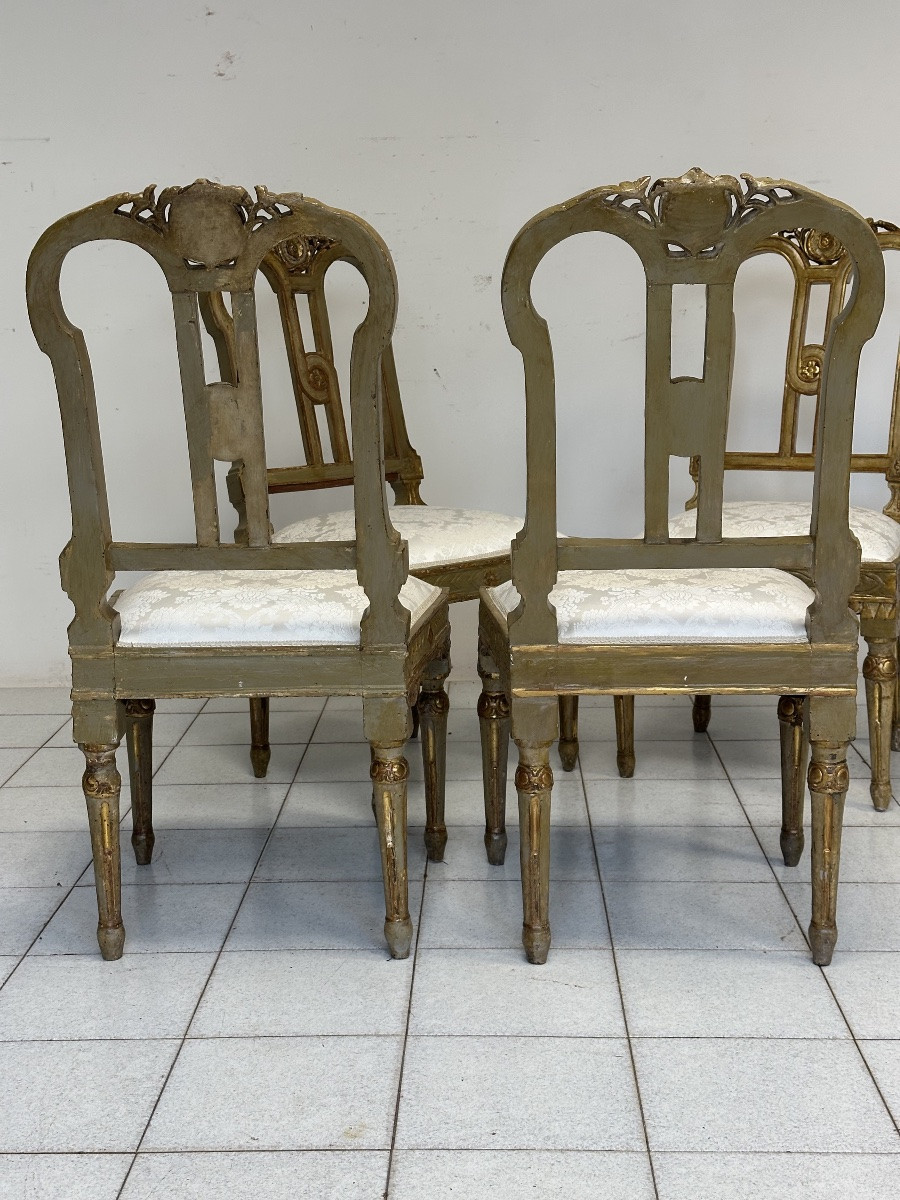 Gruppo di quattro sedie Luigi XVI laccate e dorate. XVIII secolo. Restaurate-photo-5