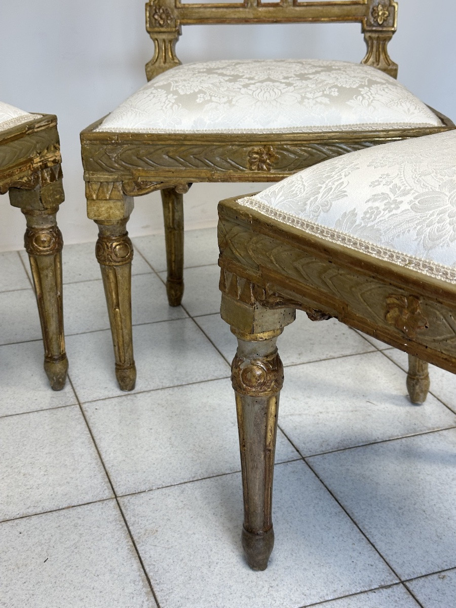 Gruppo di quattro sedie Luigi XVI laccate e dorate. XVIII secolo. Restaurate-photo-6
