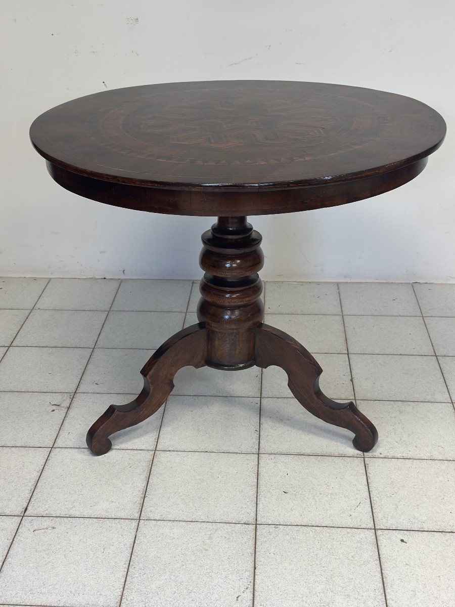 Tavolino-Rolino intarsiato rotondo seconda metà 1800-photo-4