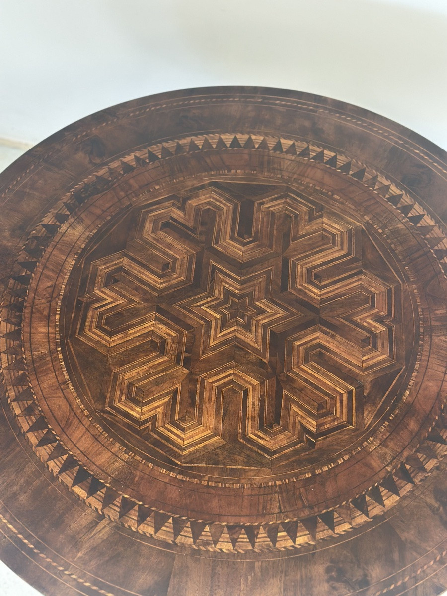 Tavolino-Rolino intarsiato rotondo seconda metà 1800-photo-3