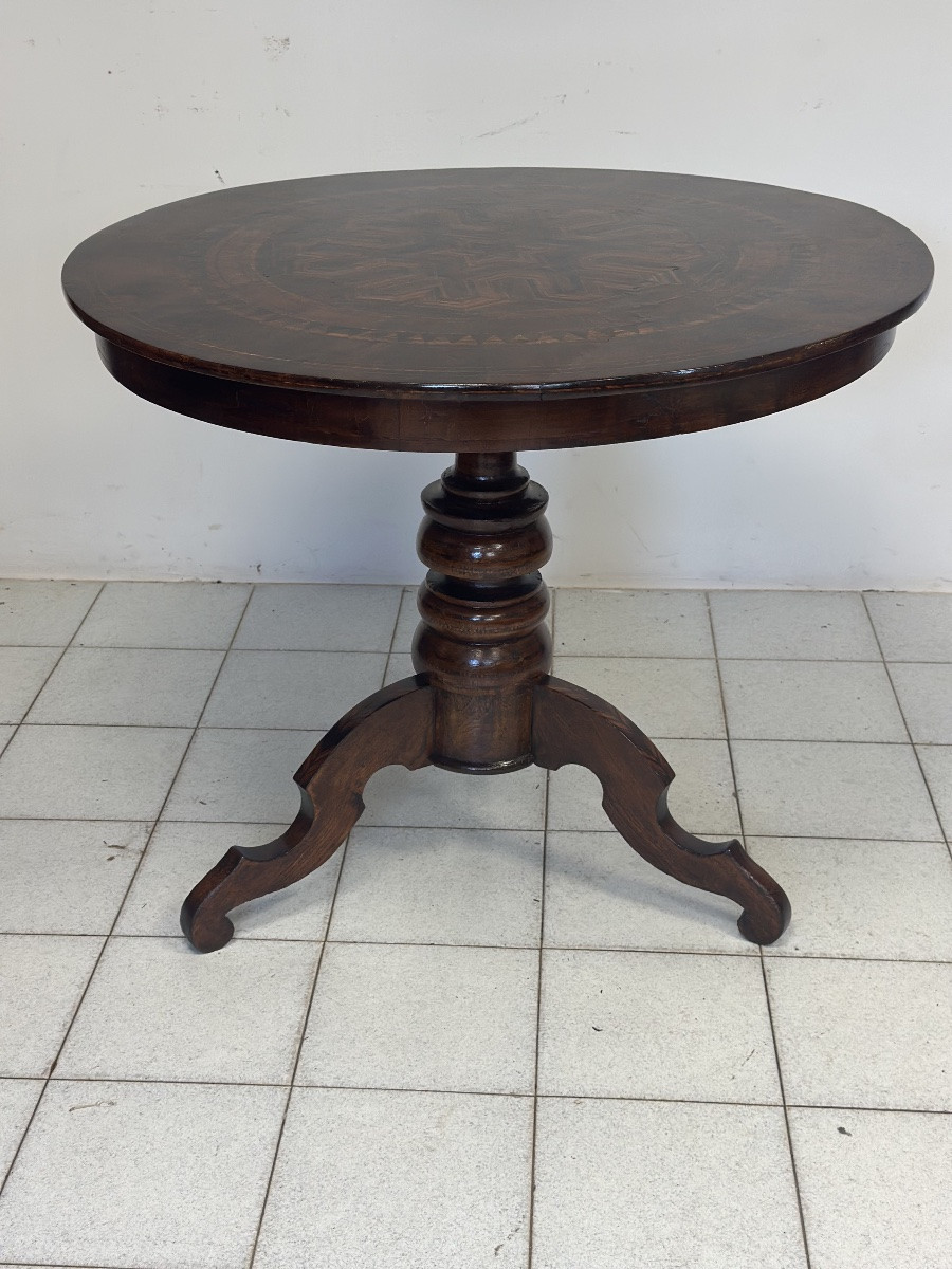 Tavolino-Rolino intarsiato rotondo seconda metà 1800-photo-7