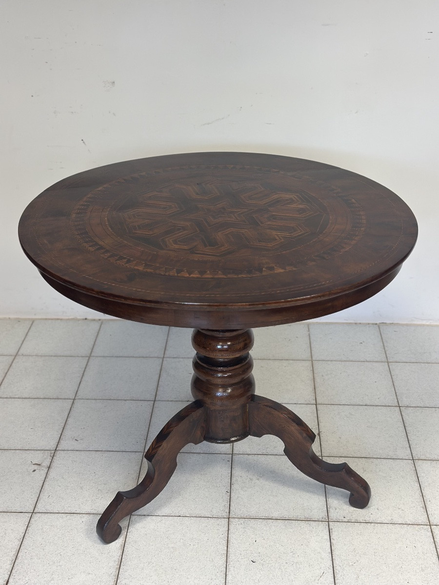Tavolino-Rolino intarsiato rotondo seconda metà 1800-photo-8