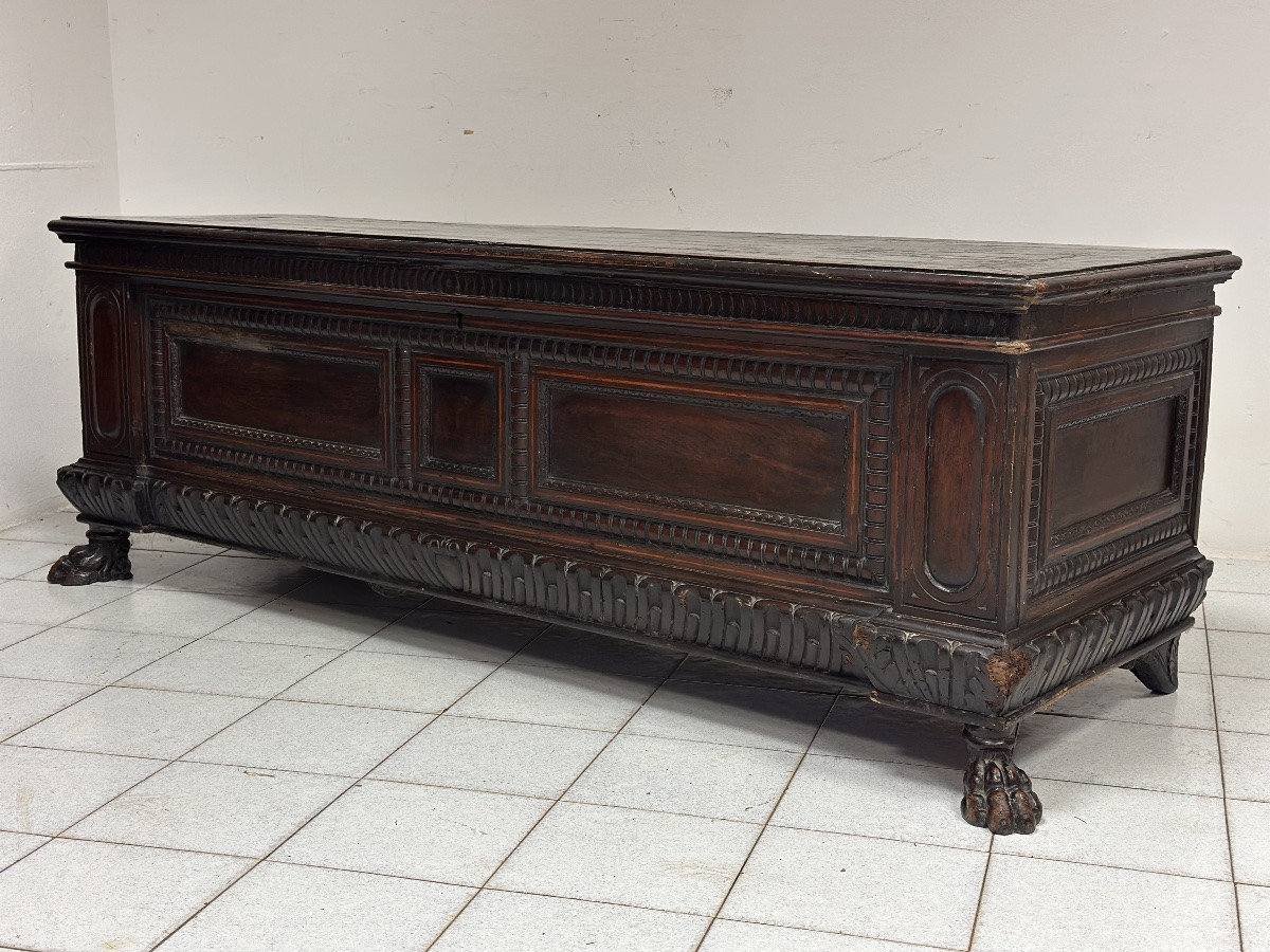 Cassapanca in noce. Emilia Toscana Luigi XIV Epoca 600-photo-2